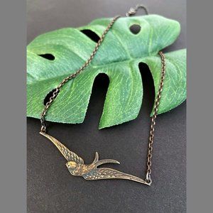 Flying Swallow Pendant Necklace in Antique Brass